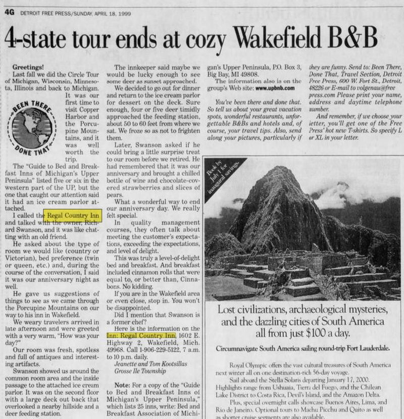 Snow Chasers Inn (Regal Country Inn) - Apr 1999 Article (newer photo)